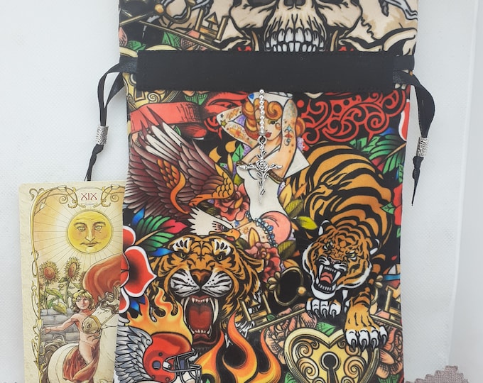 Luxury Velour Deluxe Tarot Oracle -Cards pouch Bag, lined pouch, handmade -Charm- Beads- New Design