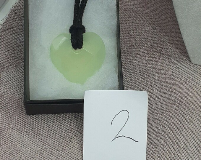 New Jade - Faceted Heart Pendant 30 mm - Black Cord- Gift Box- Gift Yourself- Friend- Family -Loved One