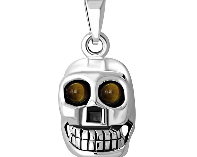 Tigers Eye Cabochon Skull Pendant- Sterling Silver 925 - New "Goddess Collection"- Lovely Gift- Yourself- Friends- Family-Loved One
