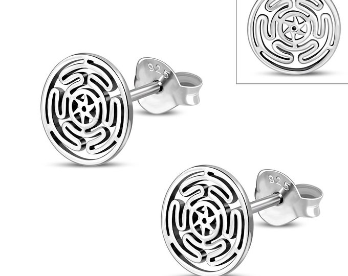 Hecates Wheel Earrings Sterling Silver 925 Stud Earrings The "Goddess Collection" 10 mm-Gift Box