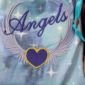 Deluxe Tarot Karten Beutel Tasche, gefütterter Beutel, handgefertigte - Stickerei - Engel-Flügel-Herz - tibetische Silberperlen - Neues Design