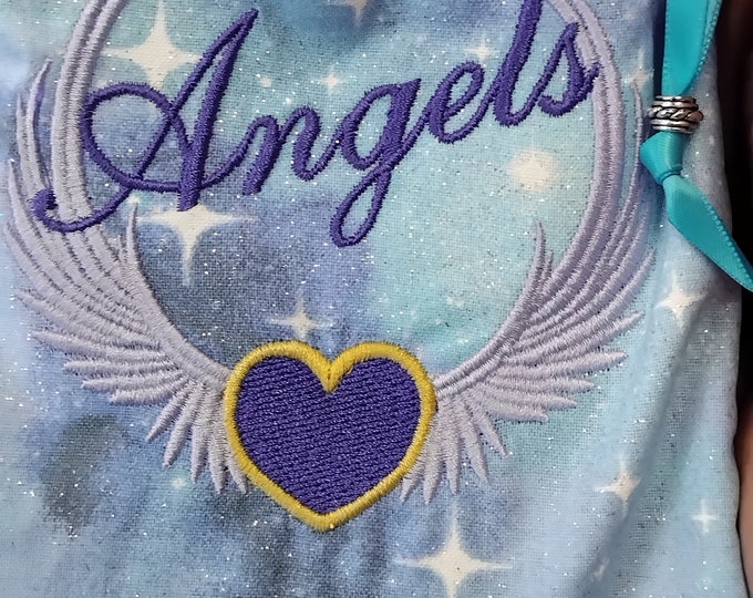 Deluxe Tarot cards pouch Bag, lined pouch, handmade -Embroidery- Angels-Wings-Heart -Tibetan Silver Beads- New Design
