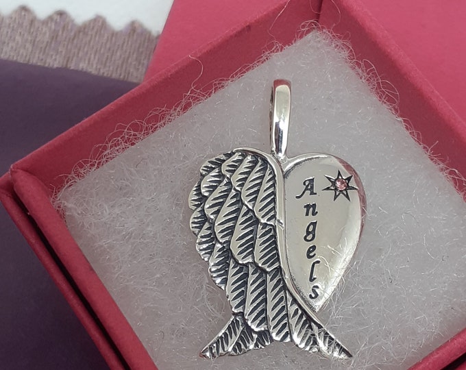 Pink CZ  "Angels "- Wings -Pendant Sterling Silver 925  "Goddess Collection"- Lovely Gift- Yourself- Friends Family Loved One