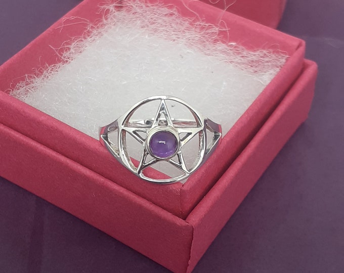 Amethyst Pentacle Ring-Sterling Silver 925-The "Goddess Collection" Multiple Sizes Available- US -UK- NEW