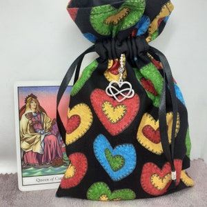 Deluxe Tarot Karten Beutel Tasche, gefütterter Beutel, handgefertigter -HERZEN- Charm-Tibetanische Silberperlen-Neues Design