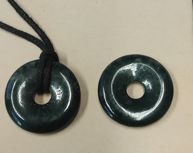 Moss Agate-30 mm- Donut Pendant- Black Cord- Perfect gift for yourself- a friend or a Loved one