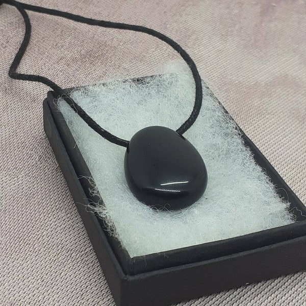 Black Obsidian - Pendant- Black Cord -blocks psychic attack -Transformation- Gift-Yourself- Friends-Family-Loved One-Gift Box