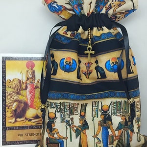 Pochette de luxe pour cartes de tarot, pochette doublée, fait main-Égyptien -Ankh-Charme-Perles en argent tibétain- Nouveau design