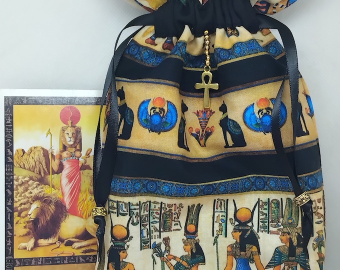 Deluxe Tarot cards pouch Bag, lined pouch, handmade-Egyptian -Ankh- Charm-Tibetan Silver Beads- New Design