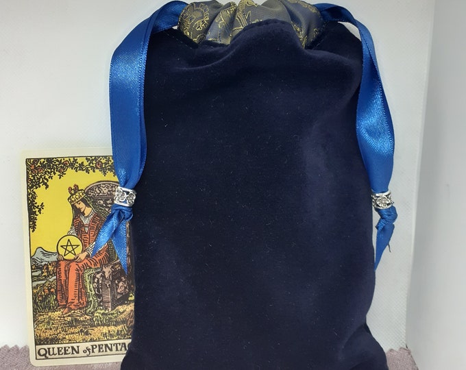 Luxury Velvet Deluxe Style Blue Tarot Cards cards pouch Bag, lined pouch, handmade- New Design