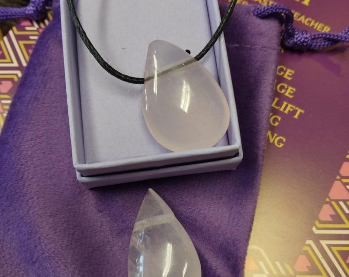Rose Quartz Pendant Necklace- Cord - Gift-Yourself- Friends-Family-Loved One-Gift Box