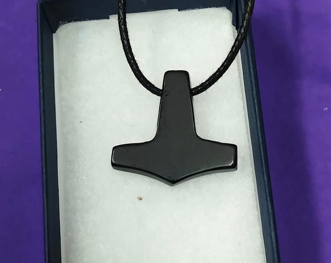 Black Onyx- Thors Hammer - Black Cord- Gift Box- Gift-Yourself- Friends-Family-Loved One-Gift Box
