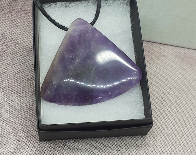 Amethyst 50 mm x 45 mm Art Deco  Pendant- Black Cord- Gift Box- Gift-Yourself- Friends-Family-Loved One