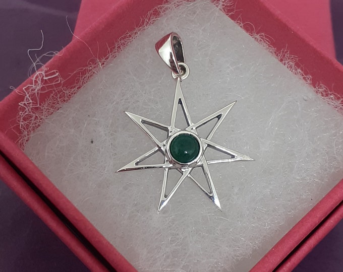 Aventurine Fairie 7 Pointed Star Pendant- Sterling Silver 925 - "Goddess Collection"- Lovely Gift- Yourself- Friends- Family-Loved One