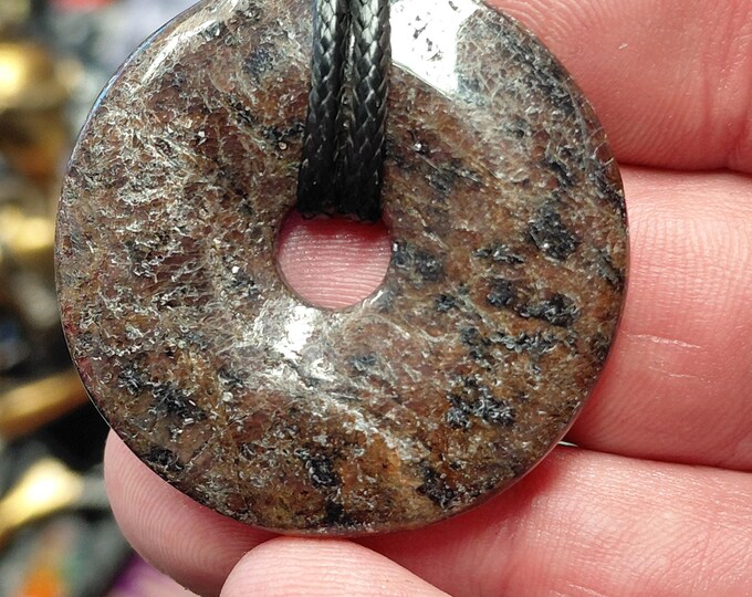 Garnet -Almandine- Donut Pendant with Black Cord (40mm)