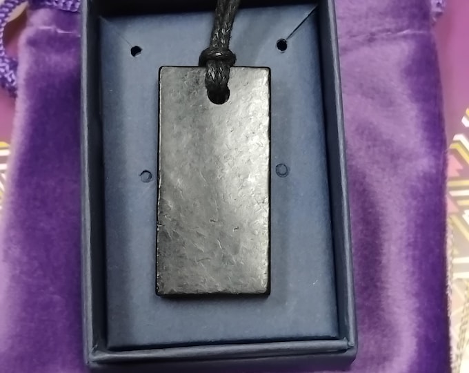 SHUNGITE- Pendant-Rectangle-40 mm- Black Cord- Gift Box- Gift-Yourself- Friends-Family-Loved One-Gift Box