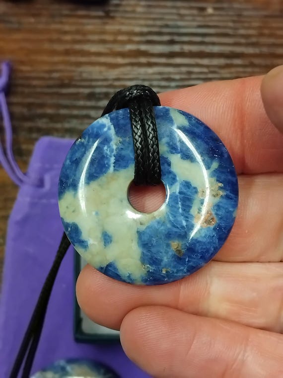 Sodalite Natural Stone Energy Donut Pendant Necklace 40mm. ED567