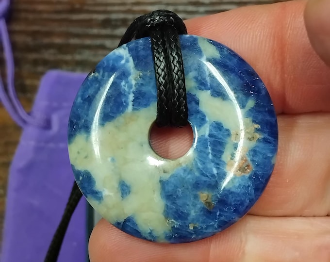 Sodalite 40 mm Pendant- Black Cord- Perfect gift for yourself- a friend or a Loved one- Gift Box