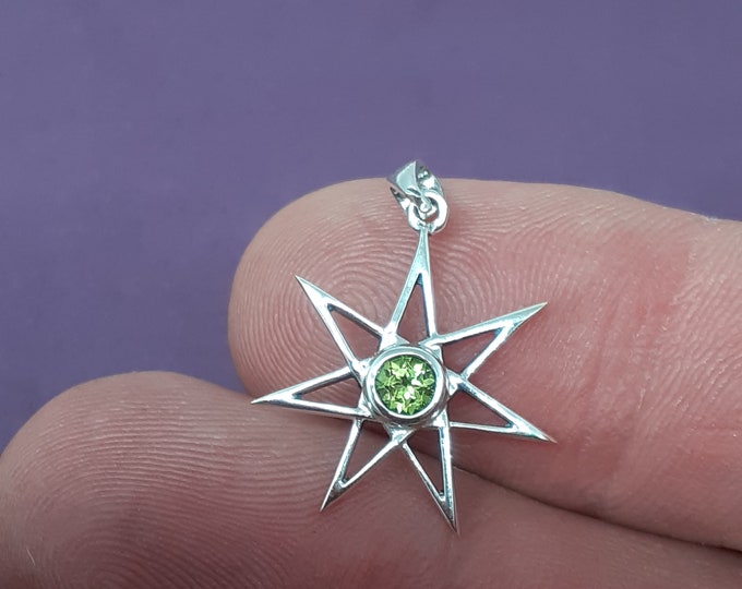 Peridot Faceted Fairie 7 Pointed Star Pendant- Sterling Silver 925  "Goddess Collection"- Lovely Gift- Yourself- Friends- Family-Loved One