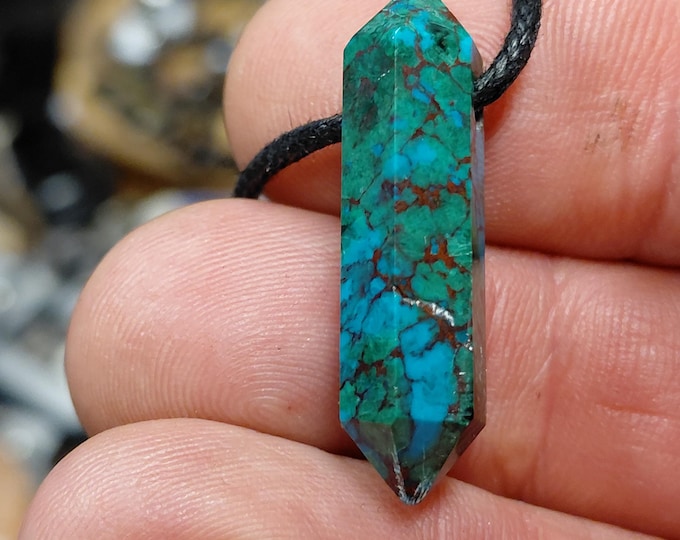 Chrysocolla- DT- 30 mm-Pendant- Black Cord- Gift Box- Gift-Yourself- Friends-Family-Loved One-Gift Box