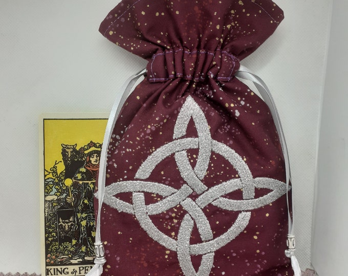 Deluxe Tarot cards pouch Bag, lined pouch, handmade -Embroidery- Witches Knot-Tibetan Silver Beads- New Design