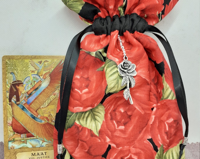 Deluxe Tarot cards pouch Bag, lined pouch, handmade -ROSES- Beads- New Design