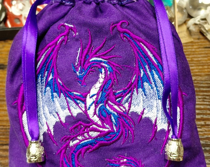 Deluxe Tarot cards pouch Bag, lined pouch, handmade -Embroidery- Dragon-Tibetan Beads- New Design