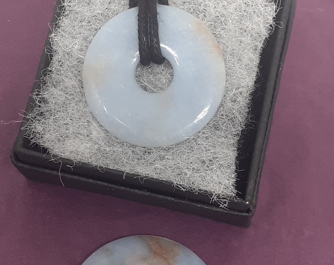 Angelite-Donut-  30 mm -Black Cord-Strengthen Stability- NEW- Gift Box