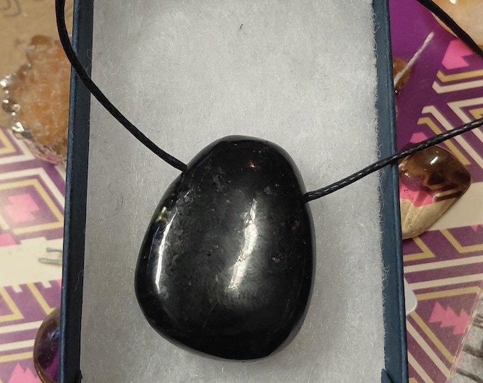 Larvikite- Pendant- Black Cord - Gift-Yourself- Friends-Family-Loved One-Gift Box