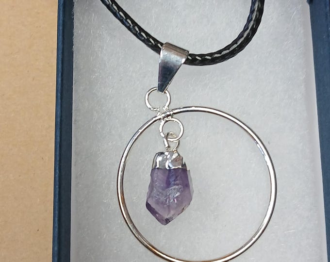 Amethyst-Silver Plated -Pendant- Black Cord - Gift-Yourself- Friends-Family-Loved One-Gift Box