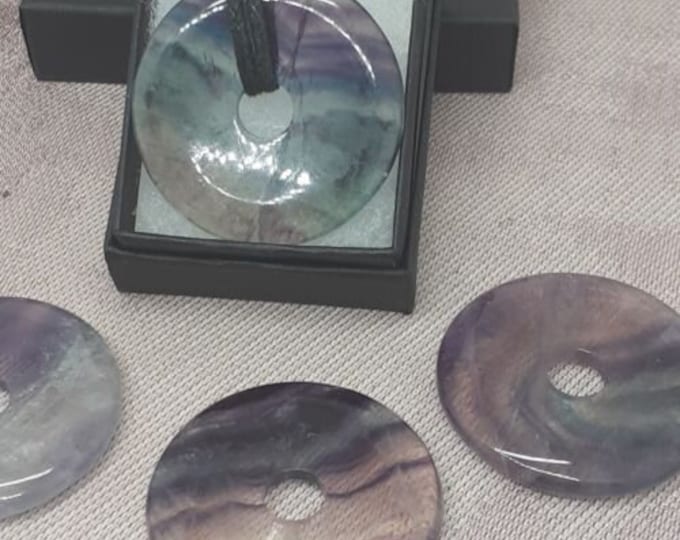 Fluorite Donut -40 mm Black Cord -Aura cleansing -Protection-Gift for Yourself- Friend-Loved One-Gift Box