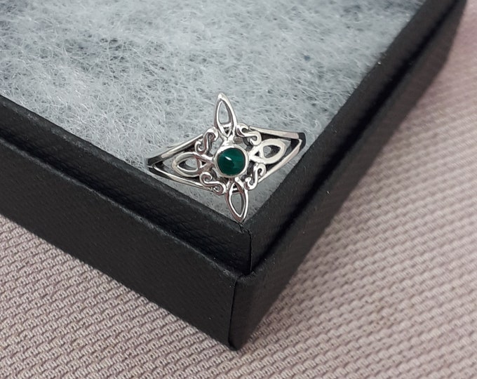 Toe Ring Sterling Silver 925 - Witches Knot -Malachite- New "Goddess Collection"- Gift Box