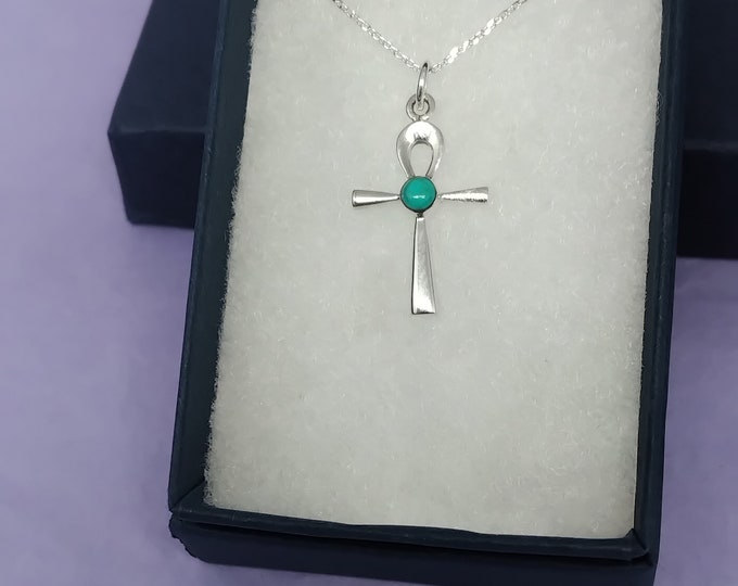 Turquoise Ankh Small and Dainty Pendant Sterling 925 Silver "Goddess Collection" Lovely Gift Yourself Friends Family-Loved One
