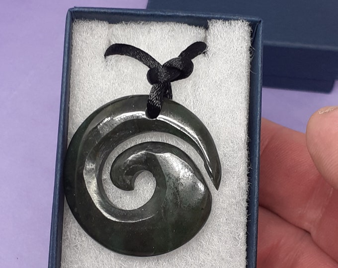 Maori pendant Koru spiral-Nephrite Jade-Pendant- Black Cord - Gift-Yourself- Friends-Family-Loved One-Gift Box