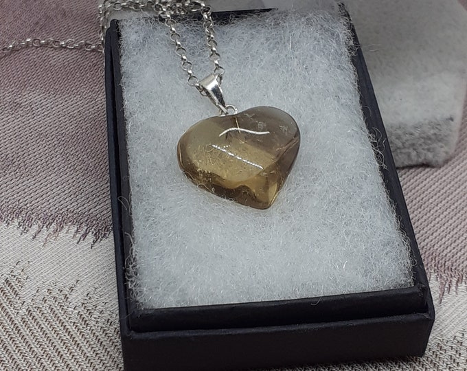 Sterling silver 925 -Natural Citrine Heart Pendant-Spiritual growth -Prosperity-Perfect gift- Chain is not Included