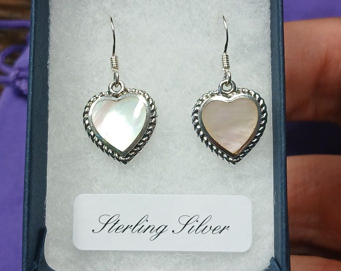 Mother Of Pearl-Ethnic Heart- Earrings- Sterling Silver 925 "Goddess Collection"  Gift-Yourself-Friends-Family- Loved One-Gift Box