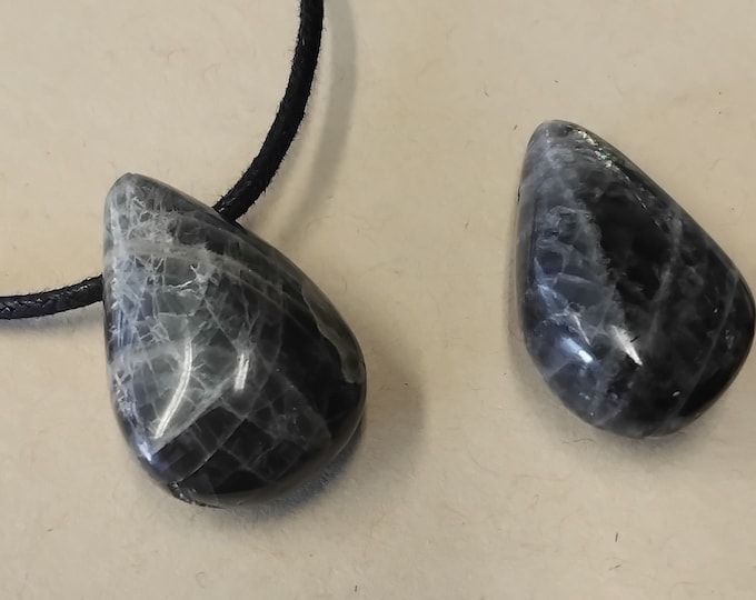 Black Moonstone Pendant Necklace- Cord - Gift-Yourself- Friends-Family-Loved One-Gift Box