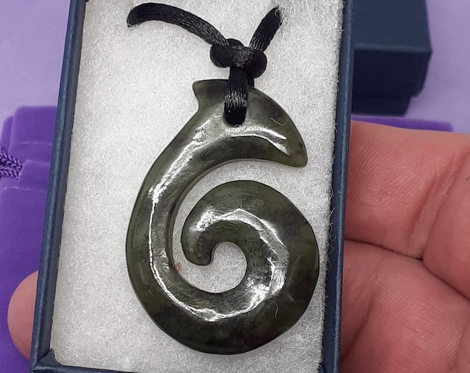 Maori pendant fish hook-Nephrite Jade-Pendant- Black Cord - Gift-Yourself- Friends-Family-Loved One-Gift Box