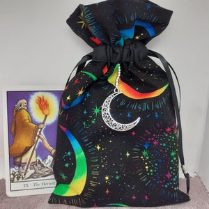 Deluxe Tarot Karten Tasche, gefütterte Tasche, handgefertigte -Mond Charm Perlen- Neues Design