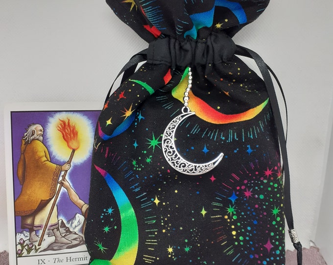 Deluxe Tarot cards pouch Bag, lined pouch, handmade -Moon Charm- Beads- New Design