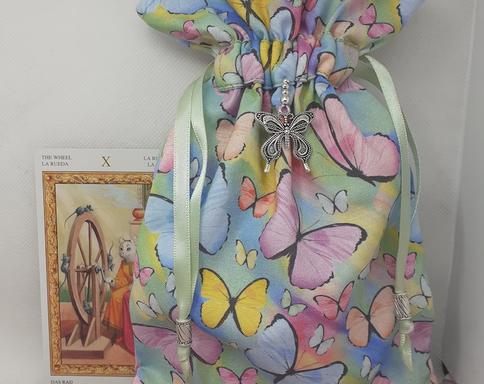 Deluxe Tarot cards pouch Bag, lined pouch, handmade -Butterfly- Beads- New Design