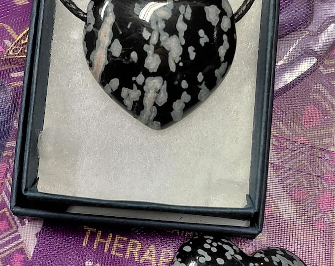 Snowflake Obsidian- Pendant: 30 mm Black Cord-Gift Box