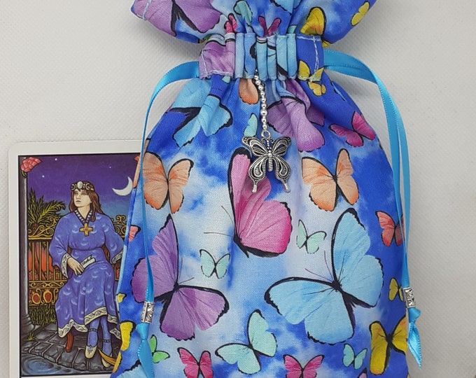 Deluxe Tarot cards pouch Bag, lined pouch, handmade -Butterfly- Beads- New Design