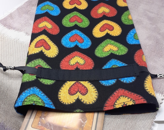 Deluxe Tarot - oracle cards EXTRA LARGE-pouch Bag, lined pouch, handmade -Hearts- Tibetan Silver Beads- New Design