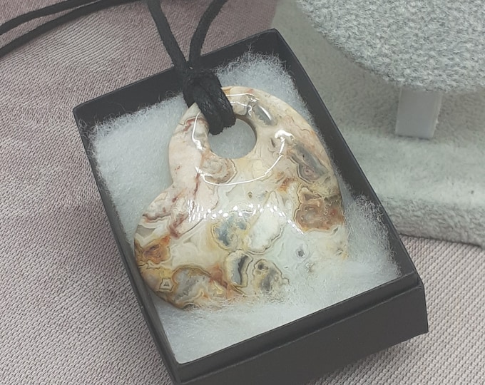Crazy Lace Agate Heart Pendant- 50 mm- Black Cord-"promotes positive life choices"- Perfect gift for yourself- a friend or a Loved one