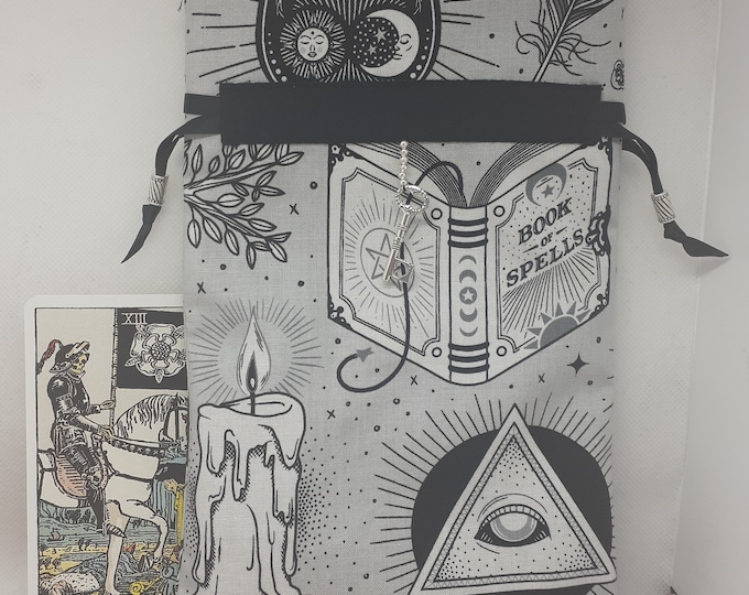 Deluxe Tarot cards pouch Bag, lined pouch, handmade -KEY- Charm-Tibetan Silver Beads- New Design