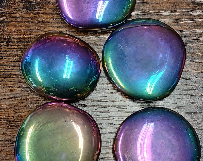 Titanium Rainbow Aura Hematite Crystal Palm Stone / Worry Stone-Gift-Yourself-Friends-Family-Loved One