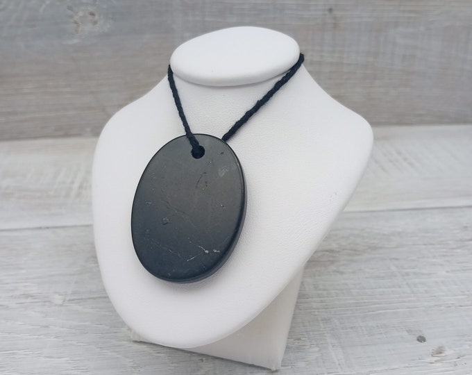 Shungite -40 mm Oval Pendant- Black Cord- Perfect gift for yourself- a friend or a Loved one