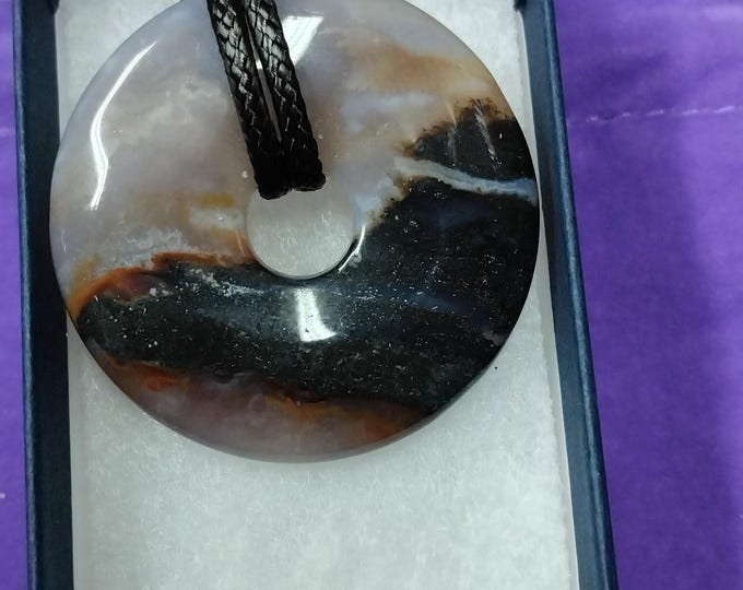 Sardonyx Donut -40 mm- Black Cotton Wax Cord -protection and strength-Good fortune-Romance