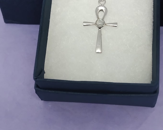 Rainbow Moonstone Ankh Small and Dainty Pendant Sterling 925 Silver "Goddess Collection" Lovely Gift Yourself Friends Family-Loved One
